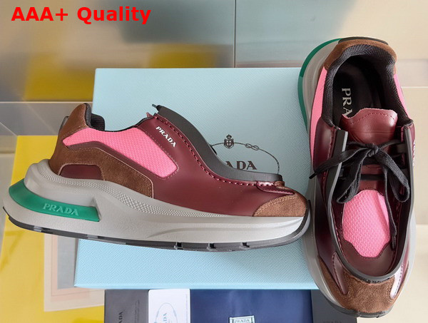 Prada Systeme Brushed Leather Sneakers with Bike Fabric and Suede Elements Garnet Peony Pink 2EG424 Replica