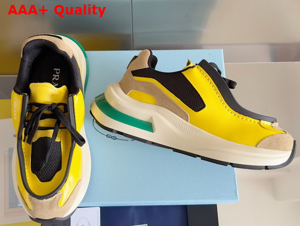 Prada Systeme Brushed Leather Sneakers with Bike Fabric and Suede Elements Vanilla Anthracite 2EG424 Replica