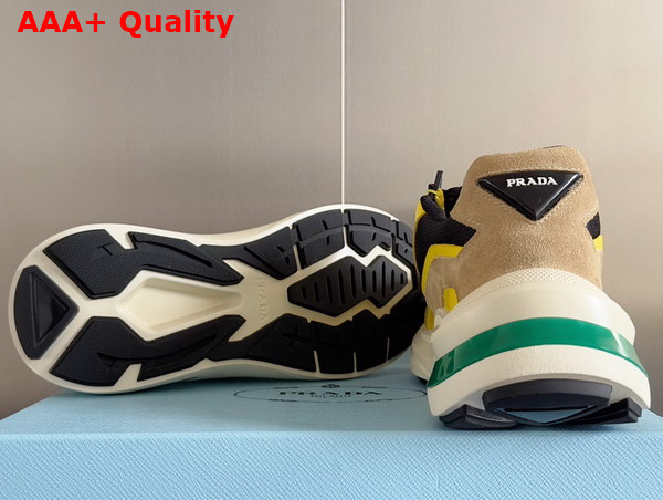 Prada Systeme Brushed Leather Sneakers with Bike Fabric and Suede Elements Vanilla Anthracite 2EG424 Replica