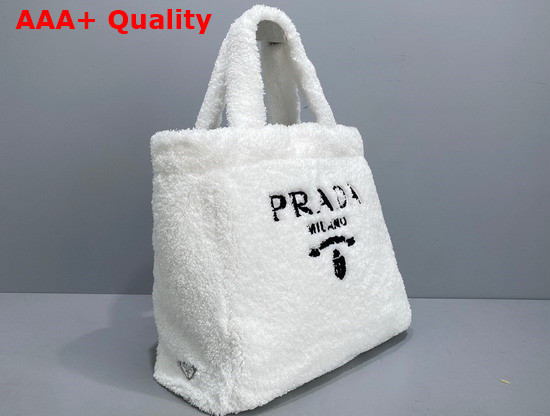 Prada Terry Tote Bag White and Black 1BG130 Replica