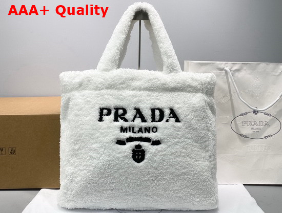 Prada Terry Tote Bag White and Black 1BG130 Replica