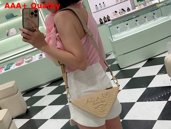 Prada Triangle Crochet Shoulder Bag in Natural 1BH190 Replica