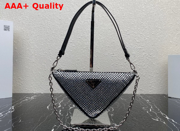 Prada Triangle Satin Mini Bag with Crystals 1BC190 Replica