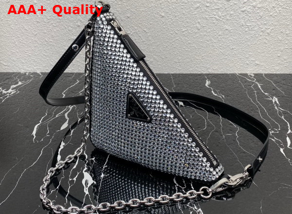 Prada Triangle Satin Mini Bag with Crystals 1BC190 Replica