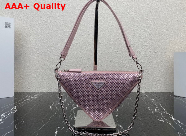 Prada Triangle Satin Mini Bag with Crystals Pink Crystals 1BC190 Replica