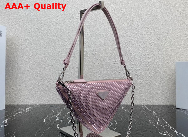 Prada Triangle Satin Mini Bag with Crystals Pink Crystals 1BC190 Replica