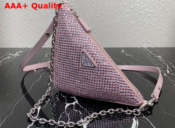 Prada Triangle Satin Mini Bag with Crystals Pink Crystals 1BC190 Replica