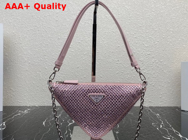 Prada Triangle Satin Mini Bag with Crystals Pink Crystals 1BC190 Replica