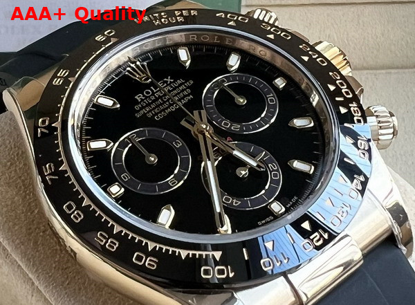 Rolex Cosmograph Daytona Oyster 40mm Yellow Gold and Black Dial Black Rubber Watchband Replica