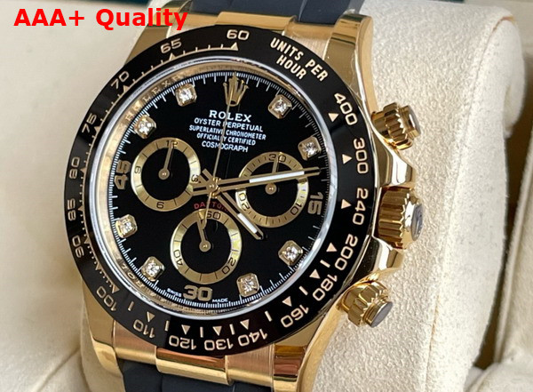 Rolex Cosmograph Daytona Oyster 40mm Yellow Gold and Black Dial Dial with Diamonds Black Rubber Watchband Replica