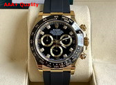 Rolex Cosmograph Daytona Oyster 40mm Yellow Gold and Black Dial Dial with Diamonds Black Rubber Watchband Replica