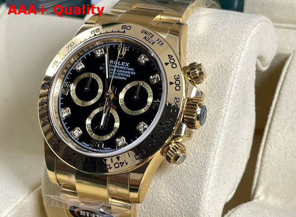 Rolex Cosmograph Daytona Oyster 40mm Yellow Gold and Black Dial with Diamonds Replica