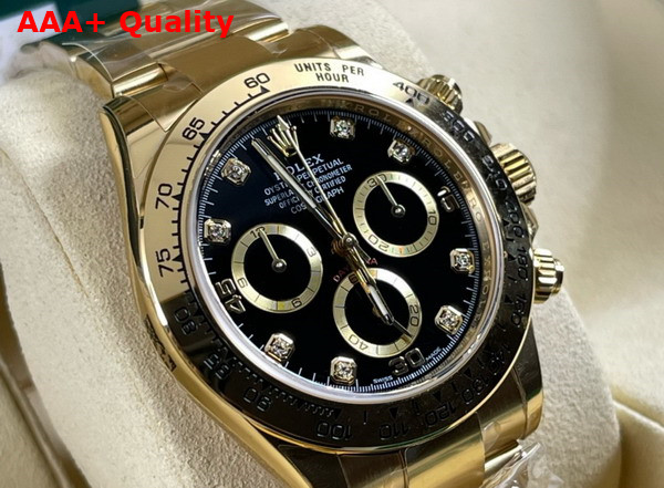 Rolex Cosmograph Daytona Oyster 40mm Yellow Gold and Black Dial with Diamonds Replica