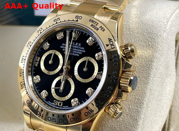 Rolex Cosmograph Daytona Oyster 40mm Yellow Gold and Black Dial with Diamonds Replica