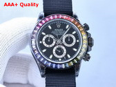 Rolex Cosmograph Daytona Watch in Black with Multicolor Crystals Replica