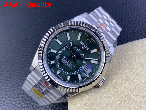 Rolex Sky Dweller Oyster 42mm Oystersteel and White Gold and Green Replica