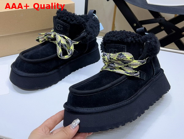 UGG Lace Up Ankle Boot in Black Sheepskin Replica