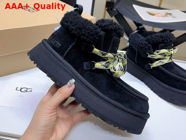 UGG Lace Up Ankle Boot in Black Sheepskin Replica