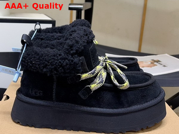 UGG Lace Up Ankle Boot in Black Sheepskin Replica