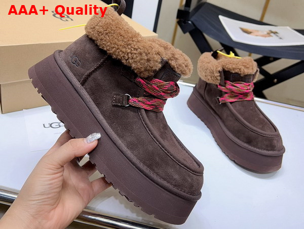 UGG Lace Up Ankle Boot in Chocolate Sheepskin Replica