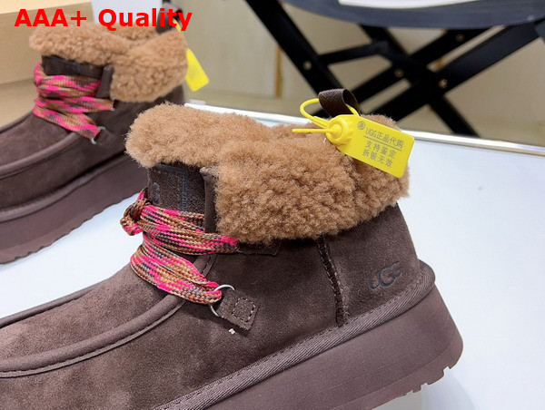 UGG Lace Up Ankle Boot in Chocolate Sheepskin Replica