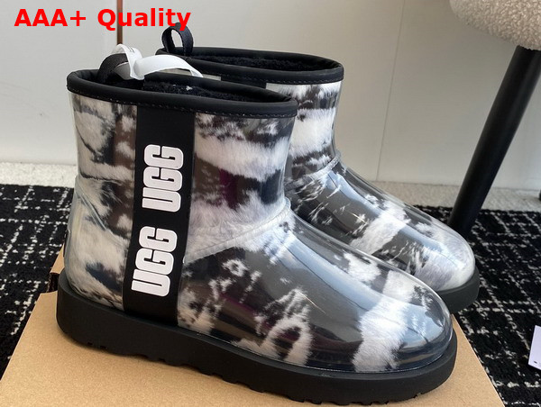 UGG Womens Classic Clear Mini Ankle Boot in Black and White Replica