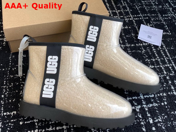 UGG Womens Classic Clear Mini Ankle Boot in Natural and Black Replica