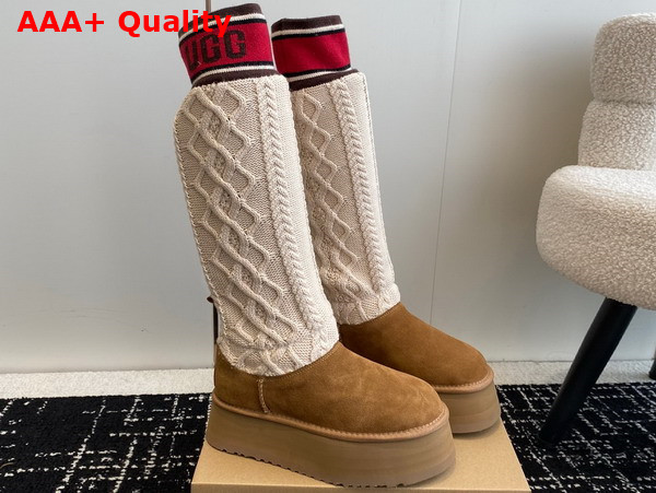 UGG Womens Classic Sweater Letter Tall Boot Chestnut Replica