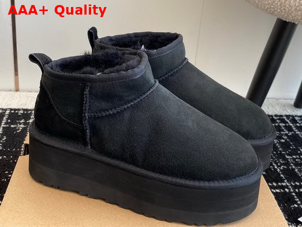 UGG Womens Classic Ultra Mini Platform Fashion Boot in Black Suede Replica