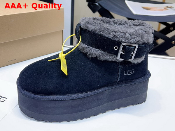 UGG Womens Ultra Mini Belted Roller Boot in Black Suede Replica