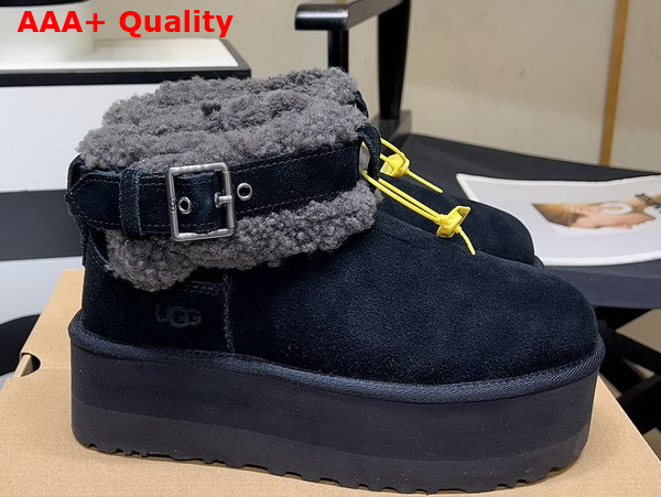 UGG Womens Ultra Mini Belted Roller Boot in Black Suede Replica