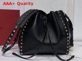 Small Valentino Garavani Rockstud Bucket Bag in Black Grainy Calfskin Leather Replica