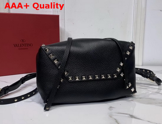 Small Valentino Garavani Rockstud Bucket Bag in Black Grainy Calfskin Leather Replica