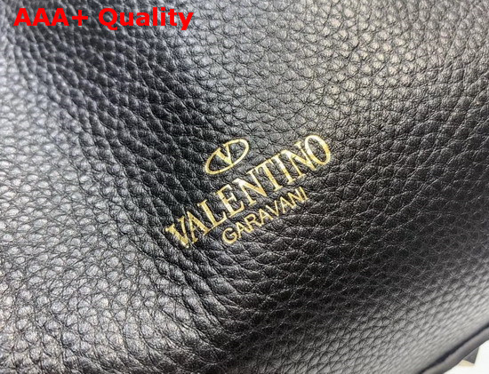 Small Valentino Garavani Rockstud Bucket Bag in Black Grainy Calfskin Leather Replica