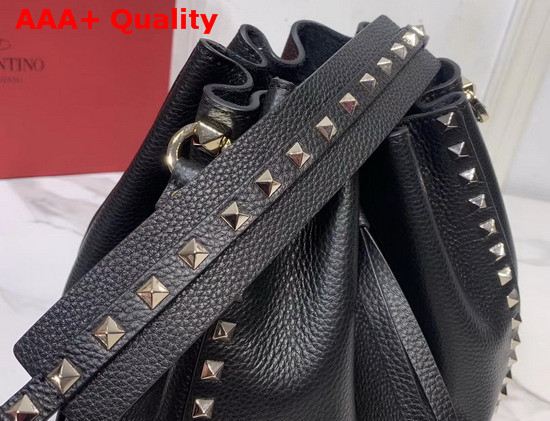 Small Valentino Garavani Rockstud Bucket Bag in Black Grainy Calfskin Leather Replica