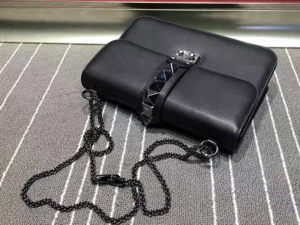 Valentino Big Chain Cross Body Bag in Black Calfskin with Black Hardwares for Sale