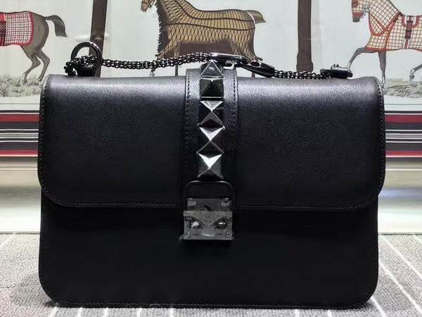 Valentino Big Chain Cross Body Bag in Black Calfskin with Black Hardwares for Sale