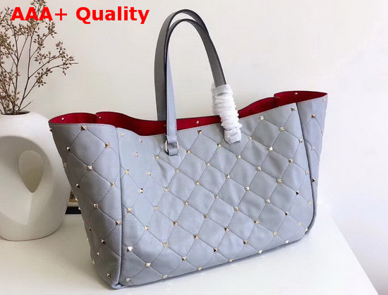 Valentino Boomstud Quilted Leather Tote in Light Blue Nappa Leather Replica