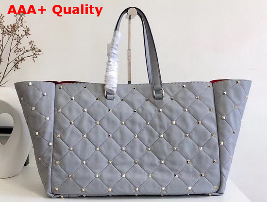 Valentino Boomstud Quilted Leather Tote in Light Blue Nappa Leather Replica