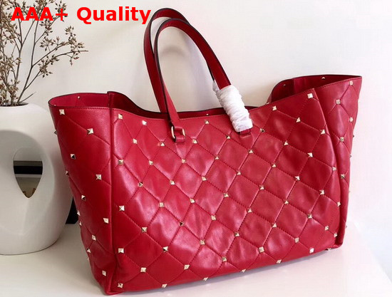 Valentino Boomstud Quilted Leather Tote in Red Nappa Leather Replica