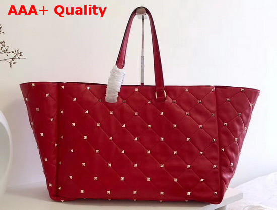 Valentino Boomstud Quilted Leather Tote in Red Nappa Leather Replica