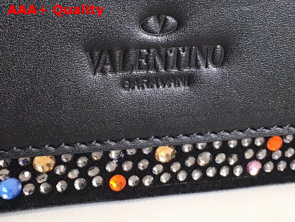 Valentino Demilune Crystal Shloulder Bag in Black Leather with Iridescent Hardware Replica