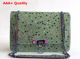 Valentino Demilune Crystal Shloulder Bag in Green Leather with Iridescent Hardware Replica