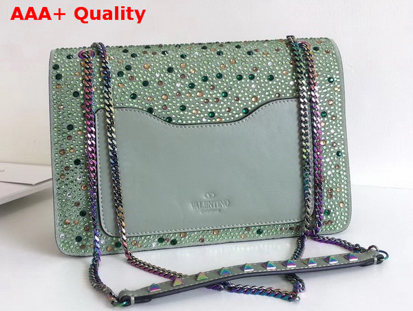 Valentino Demilune Crystal Shloulder Bag in Green Leather with Iridescent Hardware Replica