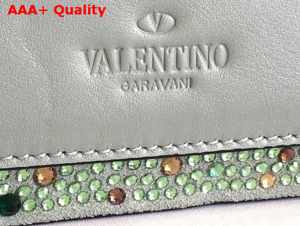 Valentino Demilune Crystal Shloulder Bag in Green Leather with Iridescent Hardware Replica