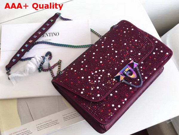 Valentino Demilune Crystal Shloulder Bag in Purple Suede with Iridescent Hardware Replica