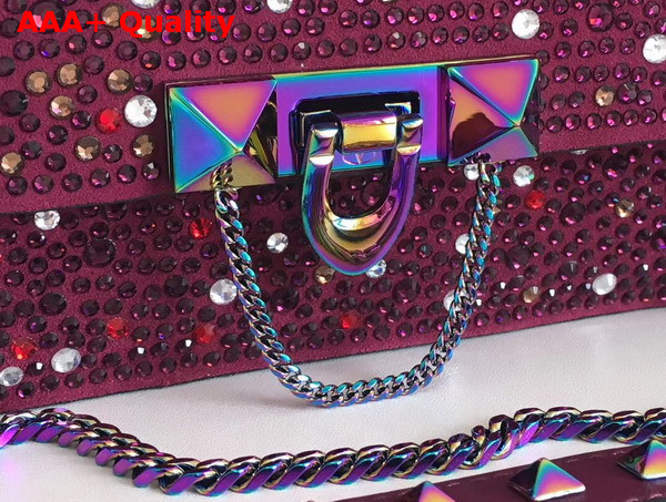 Valentino Demilune Crystal Shloulder Bag in Purple Suede with Iridescent Hardware Replica