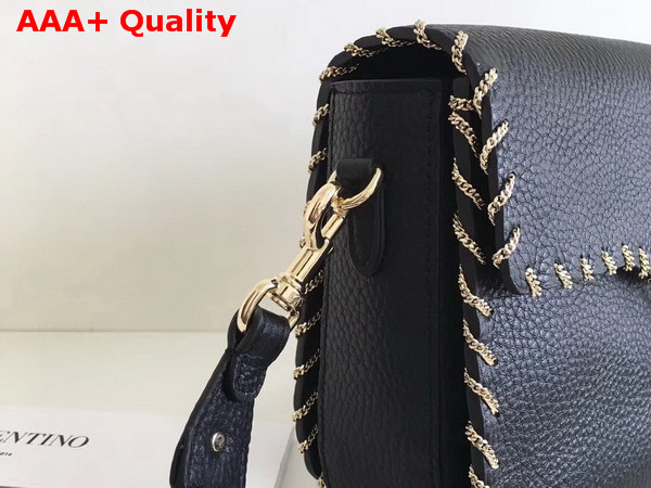 Valentino Demilune Shoulder Bag in Black Grain Calfskin Leather Replica