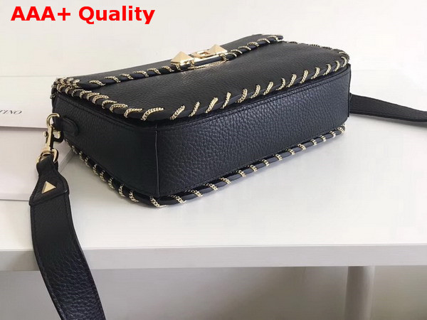 Valentino Demilune Shoulder Bag in Black Grain Calfskin Leather Replica