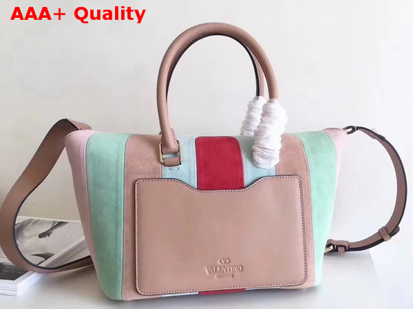 Valentino Demilune Small Double Handle Bag Pink Suede and Smooth Calfskin Replica